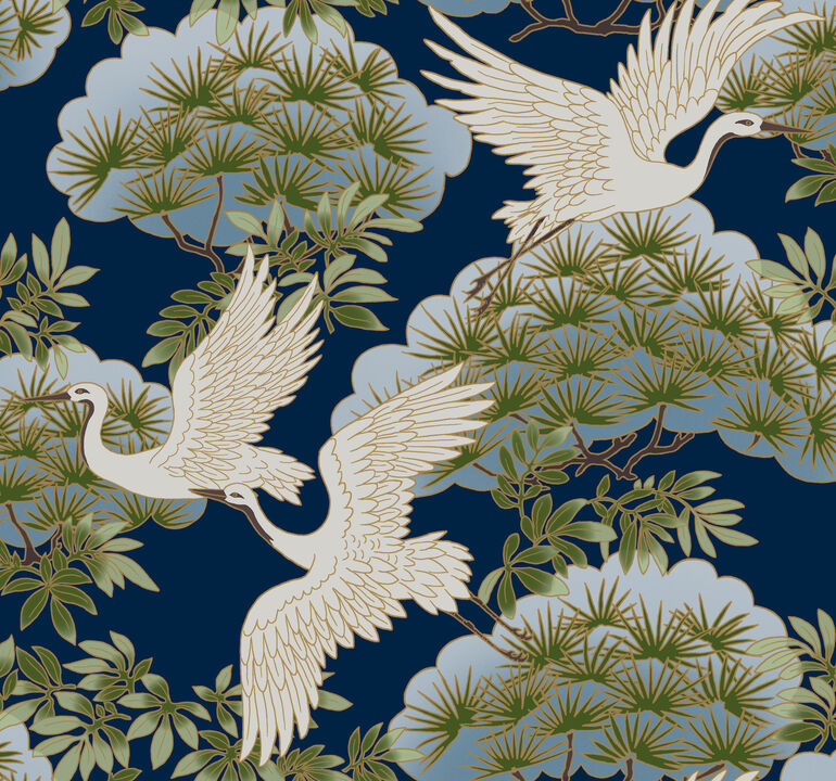 Sprig & Heron Navy Wallpaper