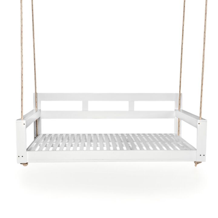 Patio Wooden Twin Size Porch Swing Daybed Frame, Garden Swing Bench Chair with 4 Hanging Ropes for Backyard, Outdoor