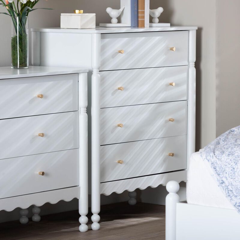 Baxton Studio Hoffman Chest - 4-Drawer Vertical Storage Cabinet with Scalloped Apron and Turned Legs for Bedroom image number 8