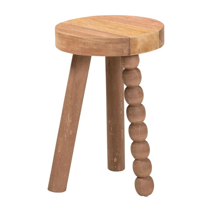 bali & pari Sihu Acacia Wood Multipurpose Accent Stool - Sculptural End Table with Bobbin Tripod Base for Living Room, Bedroom or Dining Room