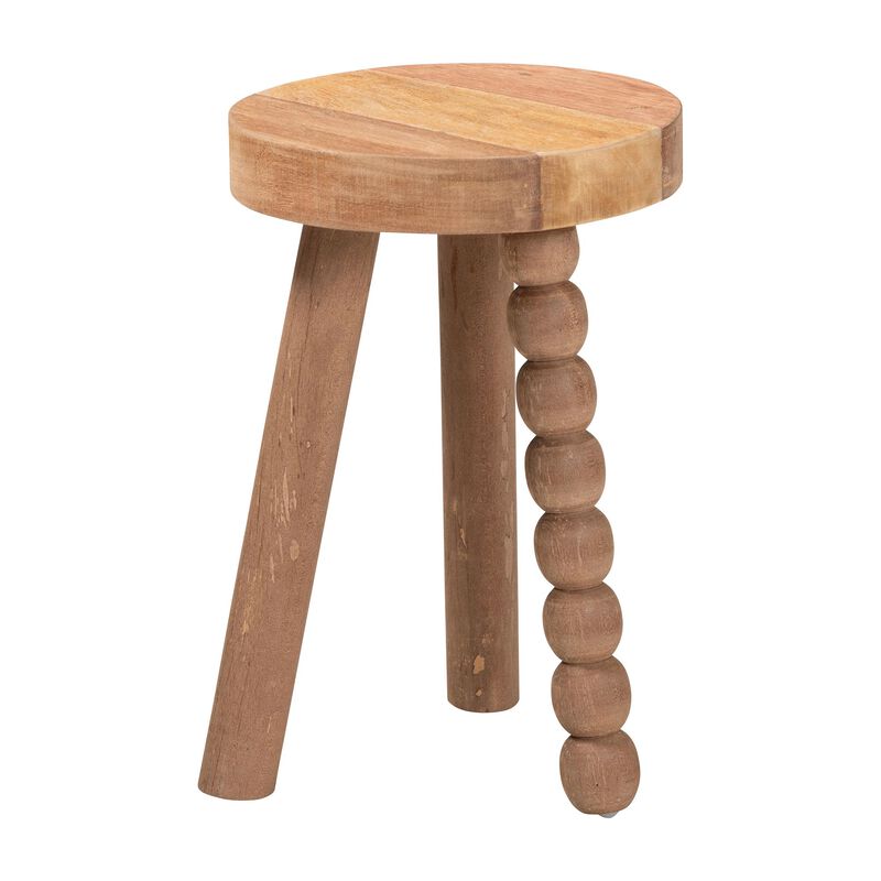 bali & pari Sihu Acacia Wood Multipurpose Accent Stool - Sculptural End Table with Bobbin Tripod Base for Living Room, Bedroom or Dining Room image number 0