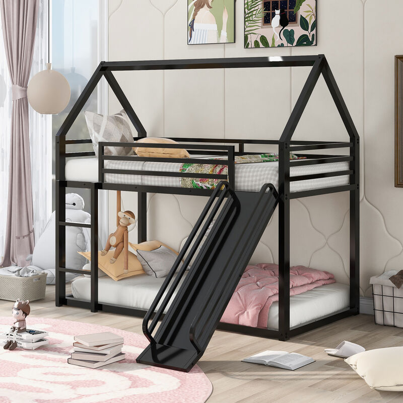 Merax House Bunk Bed with Ladder and Slide
