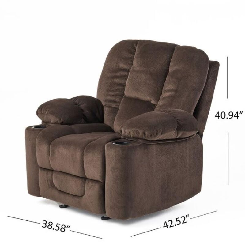 Hivvago Traditional Upholstered Manual Reclining Sofa Chair w/ 2 Cup Holders and Footrest Brown