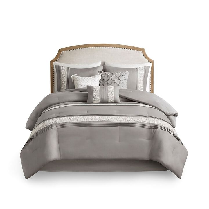 Gracie Mills 7-Piece Farmhouse Lace Trim Comforter Set with Throw Pillows