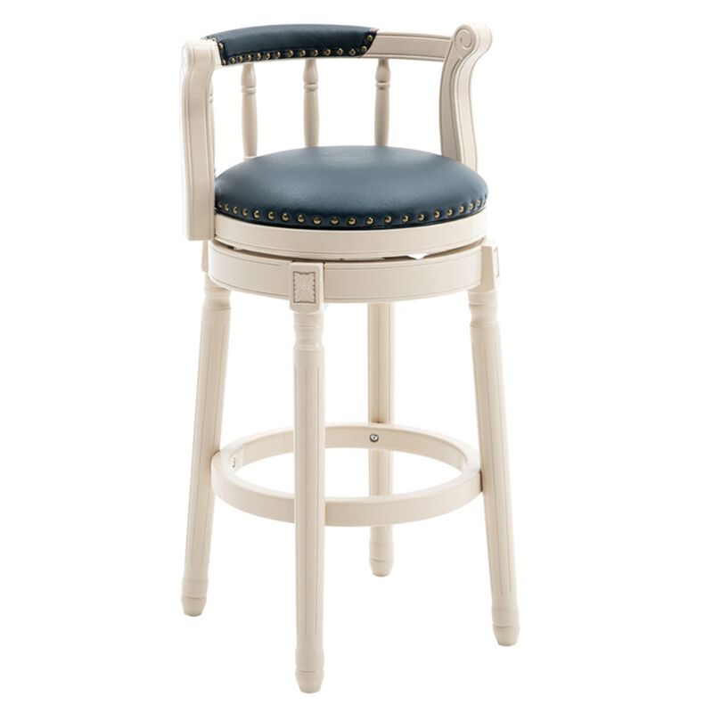 Clihome Solid Wood 360 Degree Swivel Bar Stools Seat Height 29.5" Leather Wooden Bar Stools image number 0