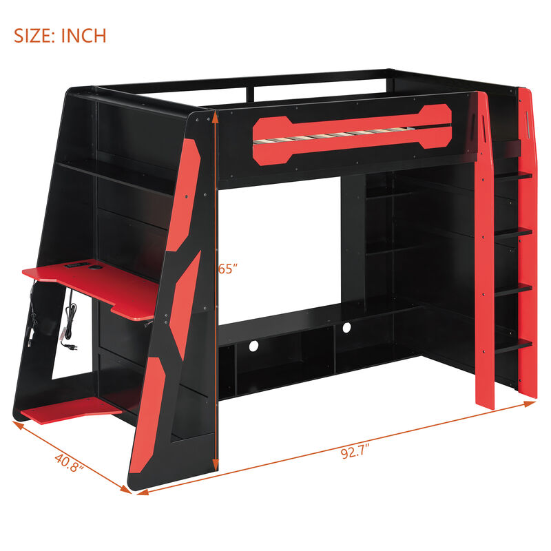 Merax All-in-One Esports Gaming & Work Twin Loft Bed image number 5