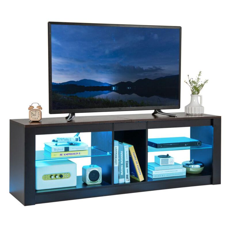 Hivvago Modern TV Stand with LED Light and Adjustable Shelves for TVs up to 65 inch