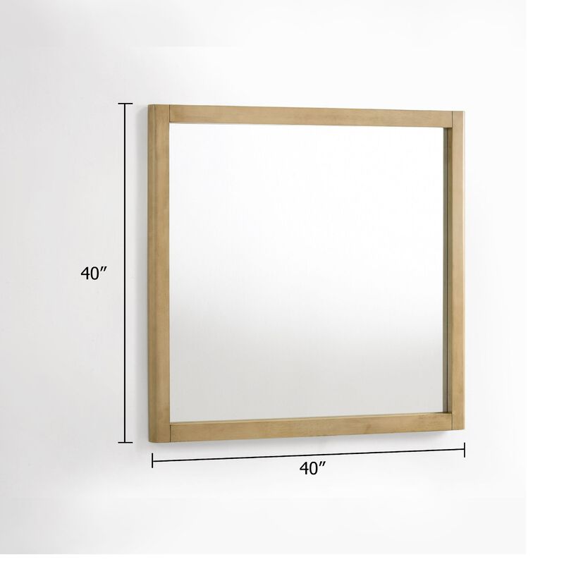 Noe Celia Accent Mirror, 40 Inch Square Oak Wood Frame, Brown Finish