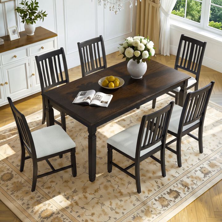 Wevelk Farmhouse 7‑Piece Extendable Dining Table Set