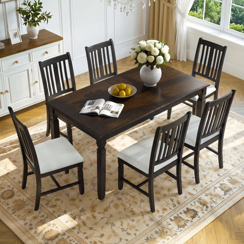 Wevelk Farmhouse 7‑Piece Extendable Dining Table Set image number 1