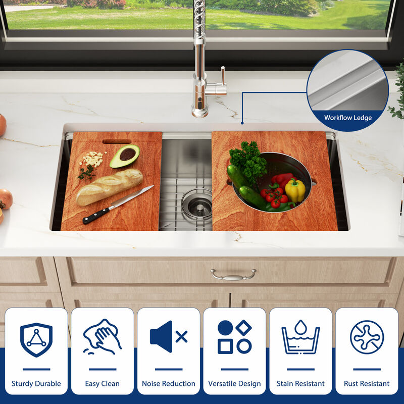 36 in. Undermount Single Bowl 16-Gauge Stainless Steel Workstation Kitchen Sink with Bottom Grid and Strainer image number 7