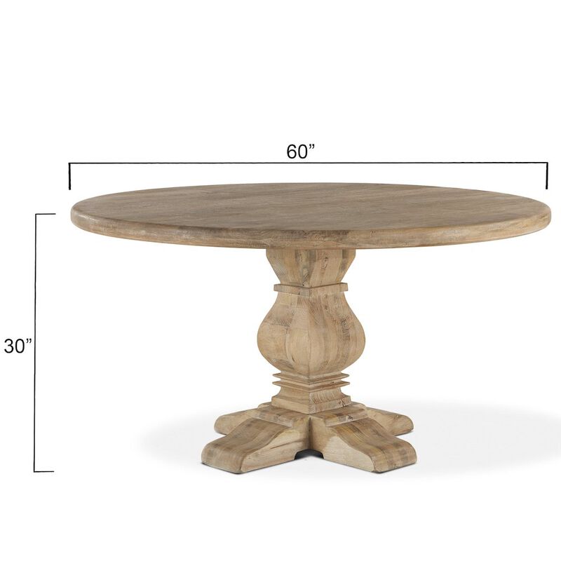 World Interiors Pengrove 60-Inch Round Mango Wood Dining Table in Antique Oak Finish