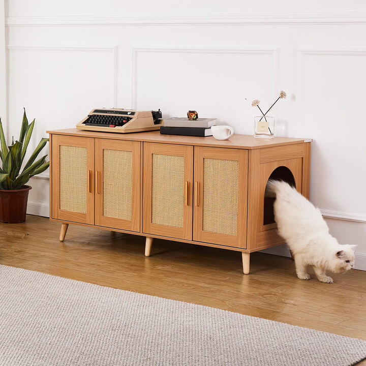 Hidden Cat Litter Box Furniture &ndash; Wooden Enclosure for 2 Cats, Dual-Use Cabinet for Litter and Storage