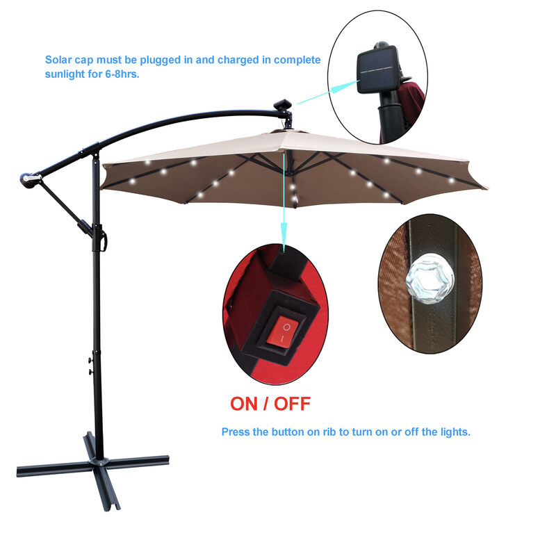 Streamdale 10ft LED Solar Patio Umbrella with Crank and Cross Base image number 7