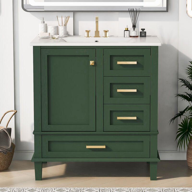 Modern Bathroom Vanity with Sink, Soft-Close Door, and 3 Storage Drawers