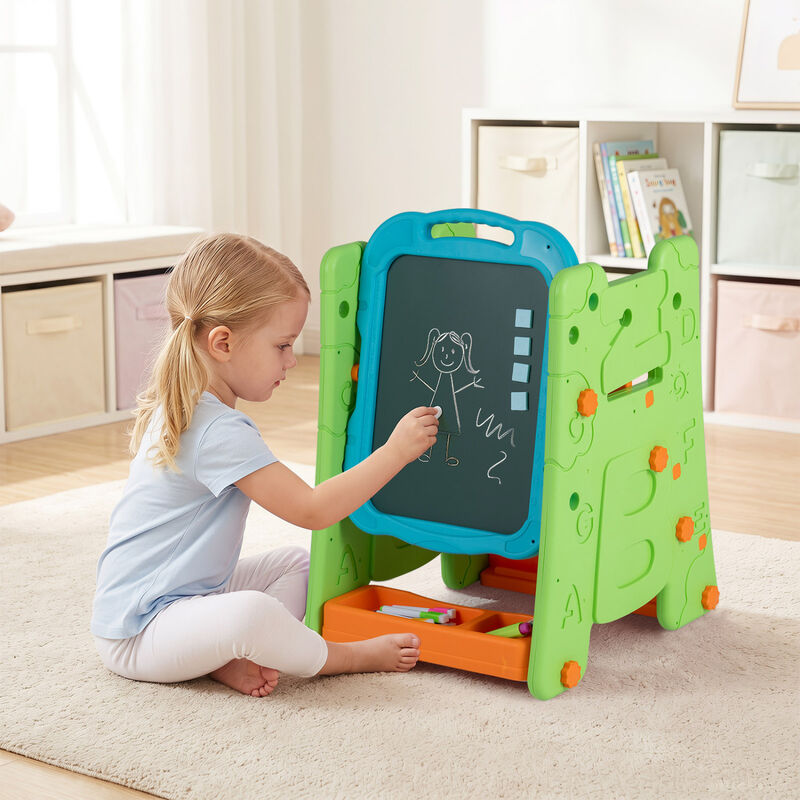 4-in-1 Kids Easel with Double-Sided Magnetic Board for Creative Activities image number 1