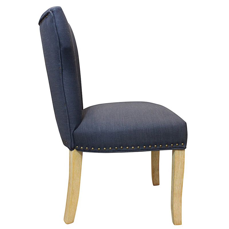 Transitional Jill Side Chair In Blue Weave Fabric in Natural 2-Piece Set