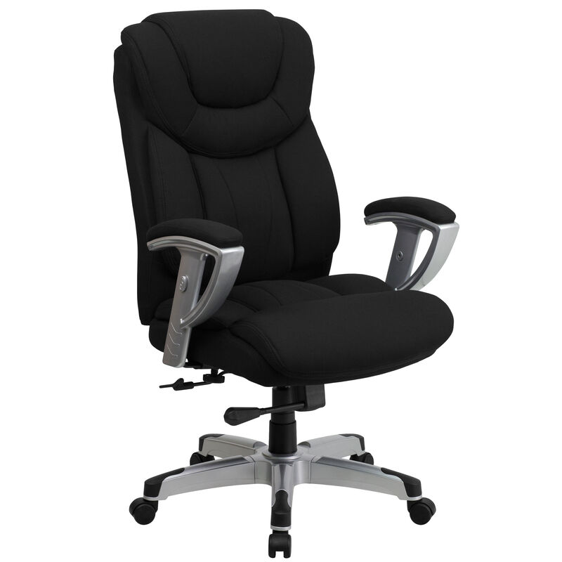 HERCULES Series Big & Tall 400 lb. Rated Black Fabric Executive Ergonomic Office Chair with Silver Adjustable Arms image number 0
