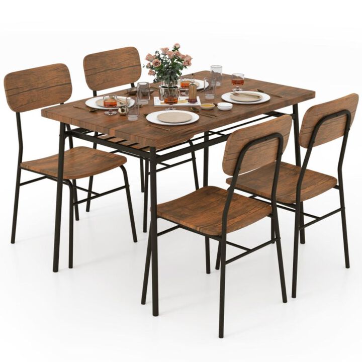 Hivvago 5-Piece Table Set for 4 with Metal Frame and Storage Rack