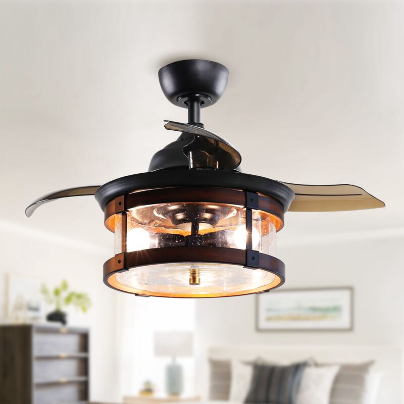 36 in. Industrial Retractable 3 Blades Ceiling Fan Chandelier with Remote