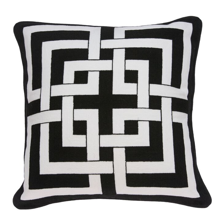 20" Black and White Interlocking Pattern Square Throw Pillow