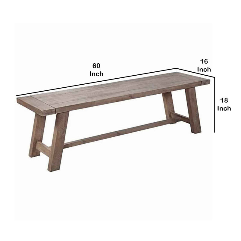Farmhouse Wooden Dining Bench with Grain Details and Plank Top, Brown-Benzara