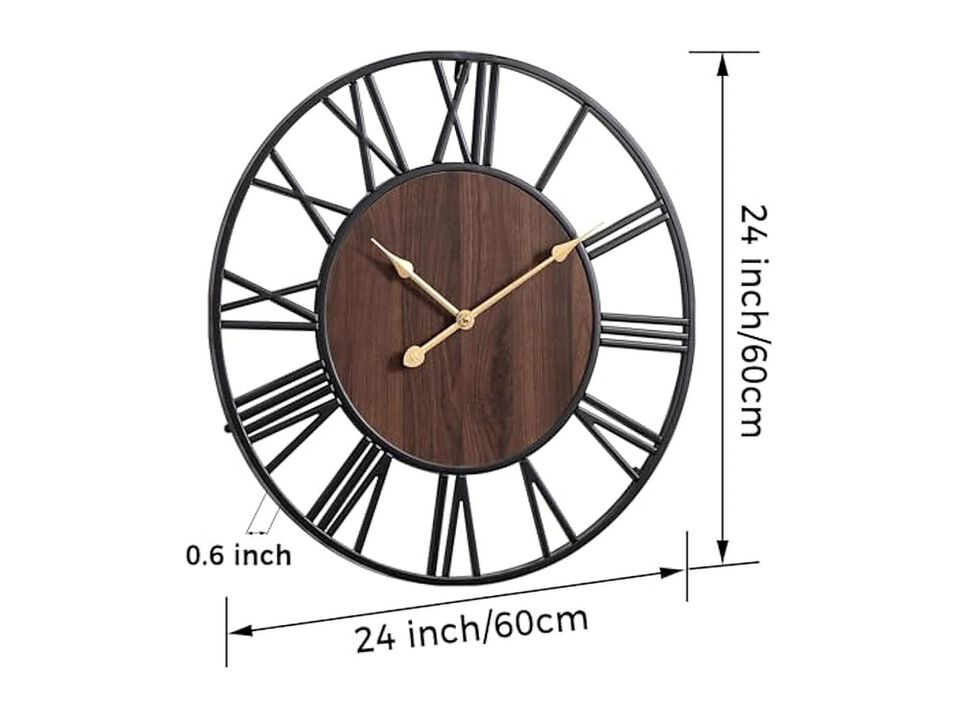Wood Farmhouse Completely Wall Clock 24 Inch Silent Non Ticking Battery Operated