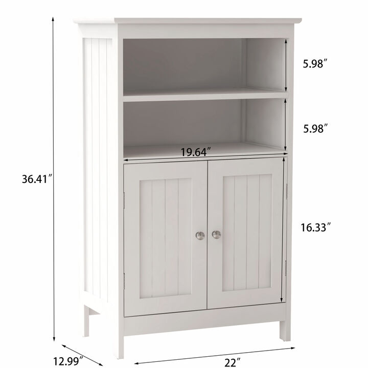 Bathroom Floor Cabinet Freestanding 2 Doors and 2 shelfs Wood Storage Organizer Cabinet for Bathroom and Living Room-White