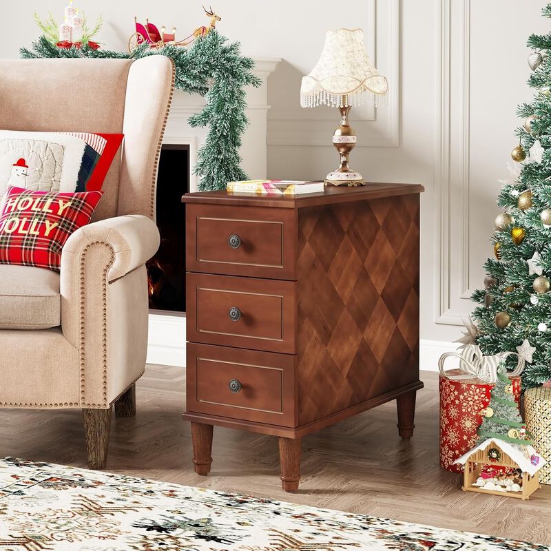 Wood Nightstand with 3 Drawers image number 2