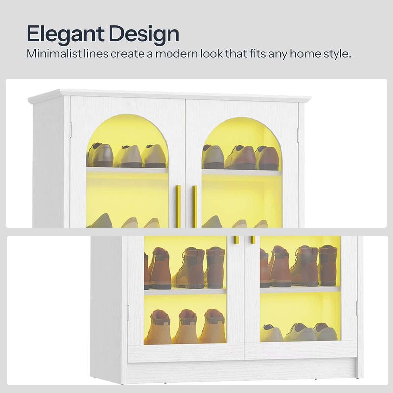 Shoe Rack Cabinet with 7 Tiers, LED Light Strip and Adjustable Storage Shelves-White image number 3