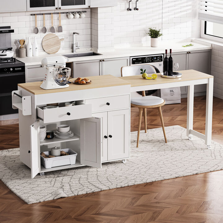 Prafmu Kitchen Island with Extendable Dining Table