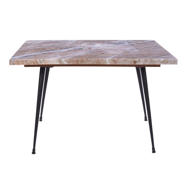 Taro Coffee Table | 24 Inch Square Taupe Brown Real Marble Top | Black Metal Legs