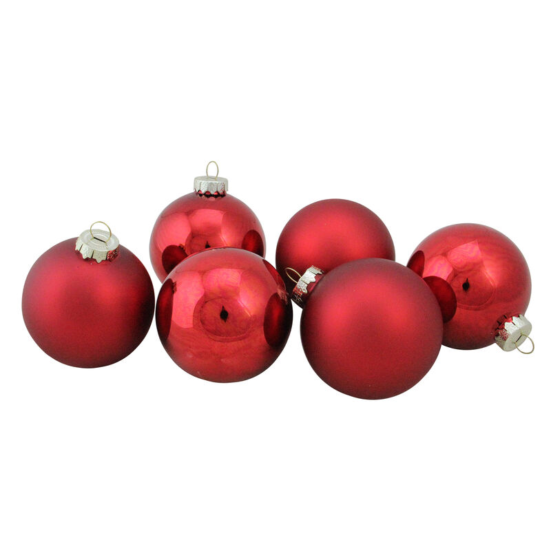 6ct Red Glass 2-Finish Christmas Ball Ornaments 3.25" (80mm)