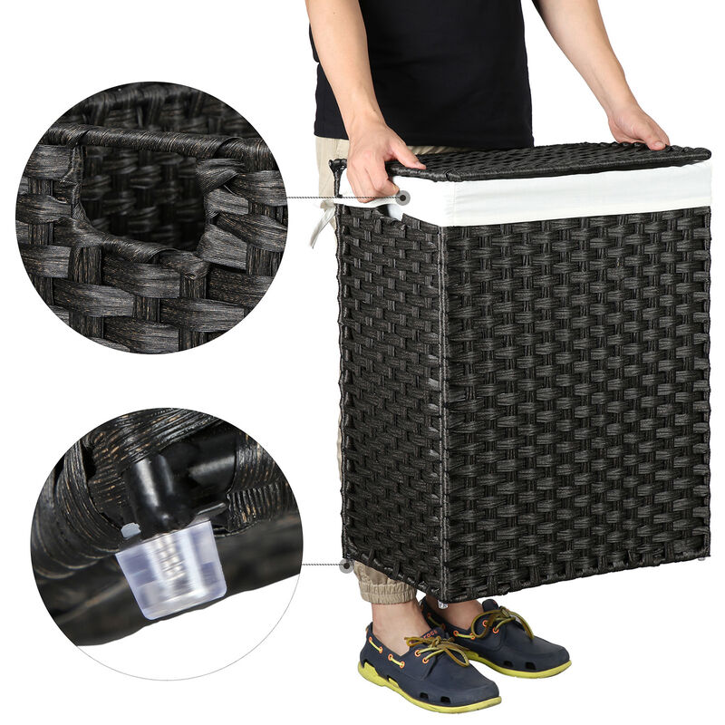 23.8 Gallon Synthetic Rattan Laundry Basket with Lid 90L Hamper image number 5