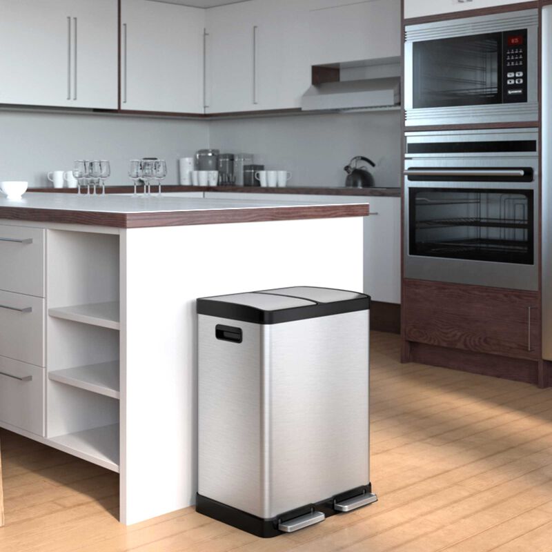 iTouchless 16 Gallon / 60 Liter SoftStep Dual Compartment Trash Can and Recycle Bin