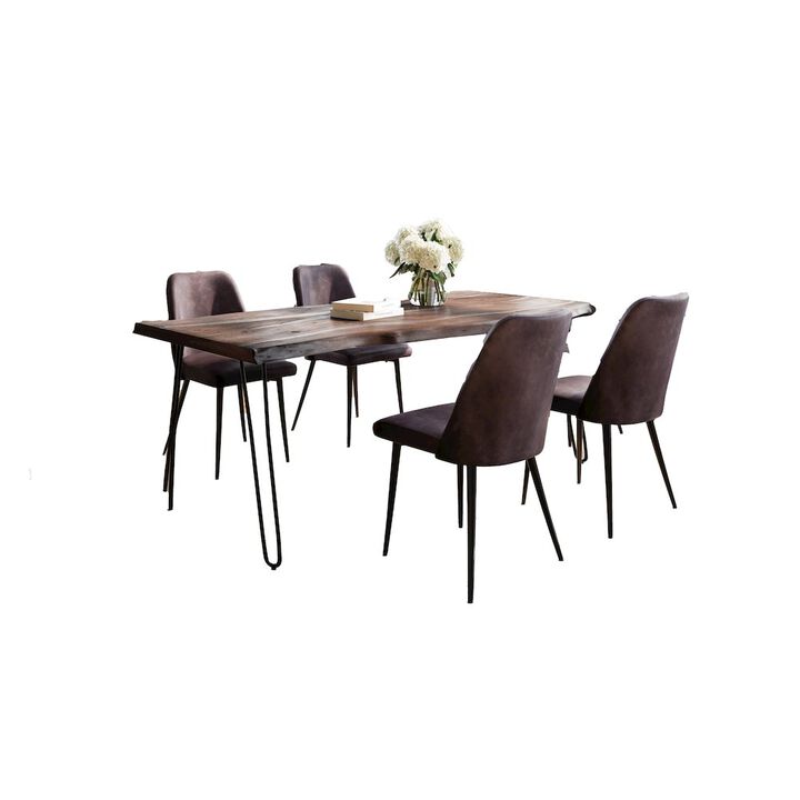 Jofran Five Piece Solid Acacia Dining Set with Upholstered Mid-Century Modern Chairs