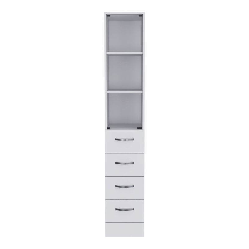 Vanguard Linen Cabinet, Three Shelves, Four Drawers -White