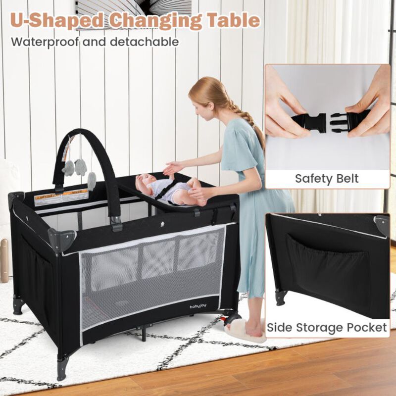 Hivvago 3-in-1 Portable Baby Crib and Playpen with Changing Table