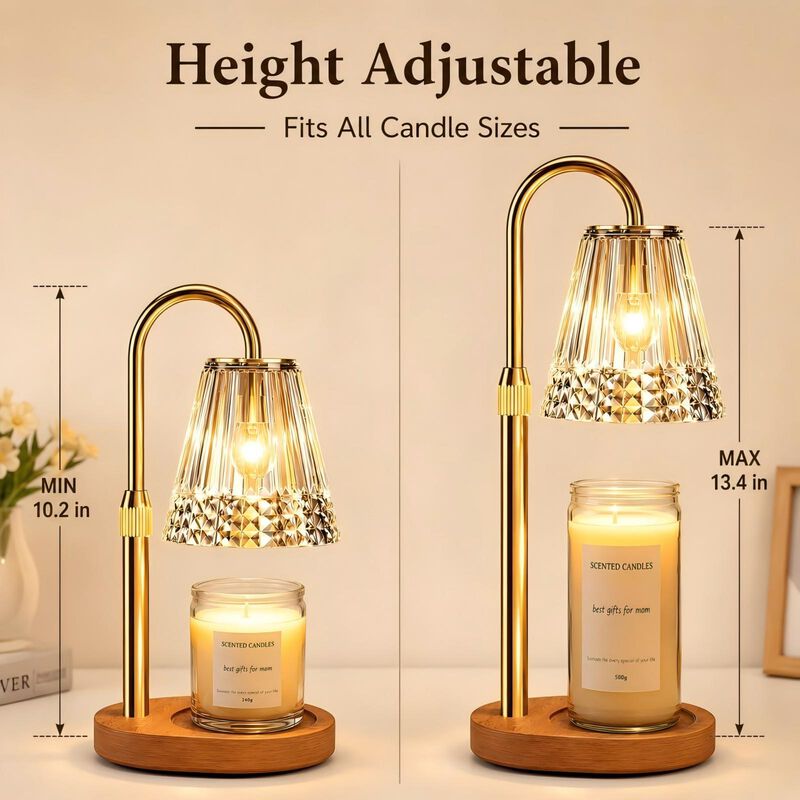Candle Warmer Lamp with Timer & Dimmer, Adjustable Height for Jar Candles, Wood Base, Home Decor for Home Living Room image number 2