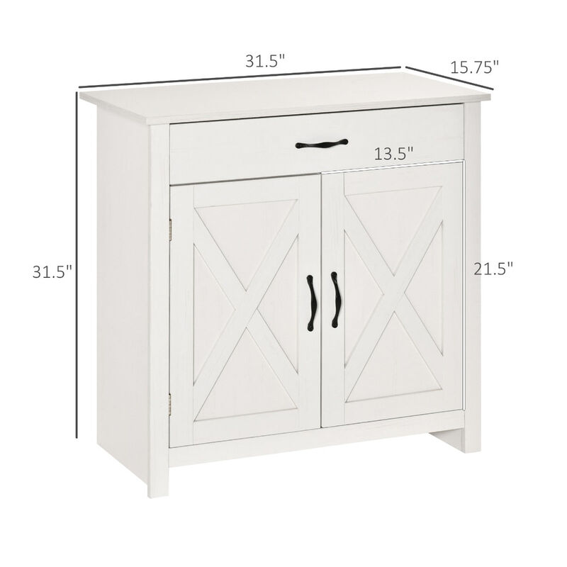 White Wash Kitchen Storage: 32" Farmhouse Sideboard with Drawer