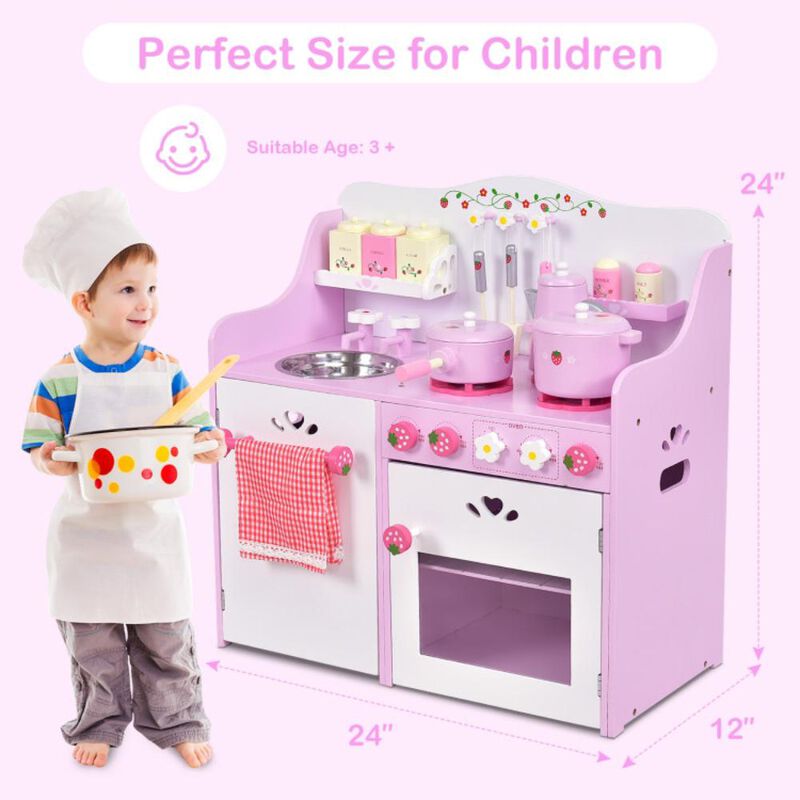 Hivvago Kids Wooden Kitchen Toy Strawberry Pretend Cooking Playset