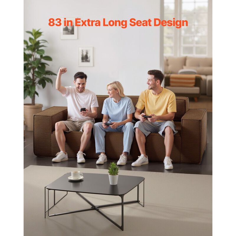 Corduroy 3-Seater Sofa with Memory Foam Deep Seating for Apartment or Office-Brown image number 7