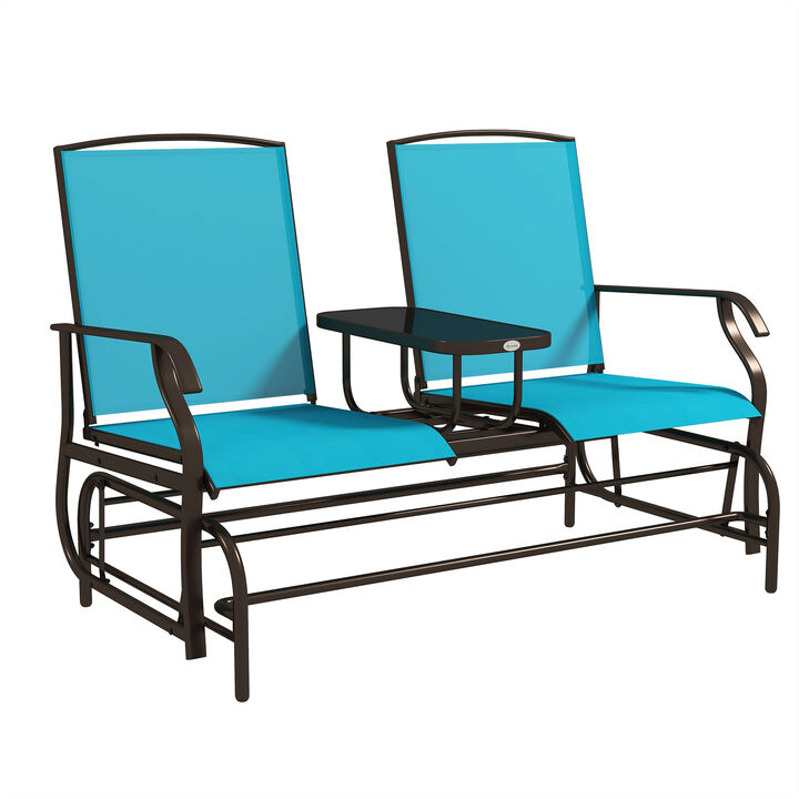 Outdoor Glider Chair, 2 Person Steel Rocking Chair, Patio, Backyard, Porch Blue