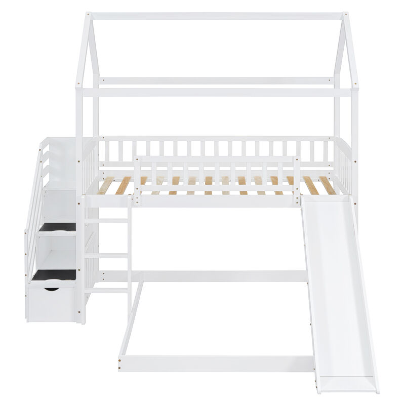 Whisen 77.4"x41.6" Twin Over Full Bunk Bed with Slide, Solid Wood Playhouse for Kids Bedroom image number 7