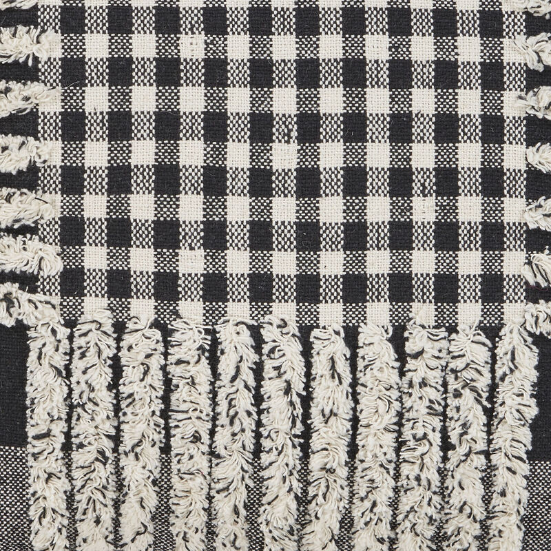 HomeRoots Set of Two Black and Ivory Plaid Cotton Throw Pillow With Fringe image number 4