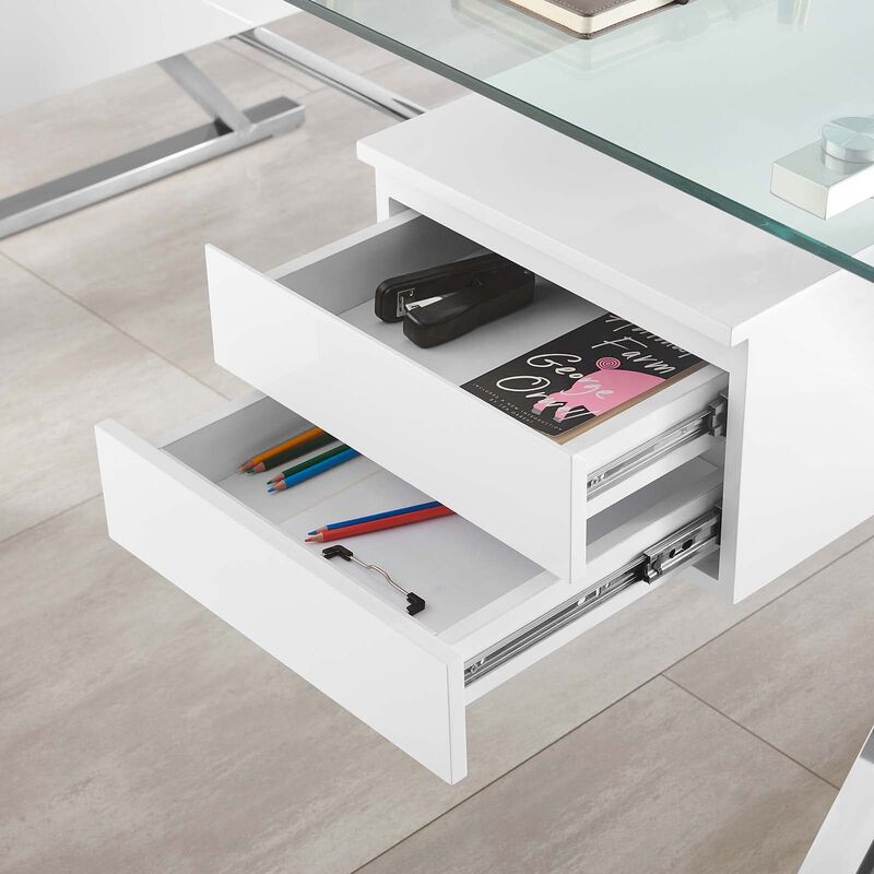 Modway EEI-6226-WHI Sector 71" Glass Top Glass Office Desk, White image number 1