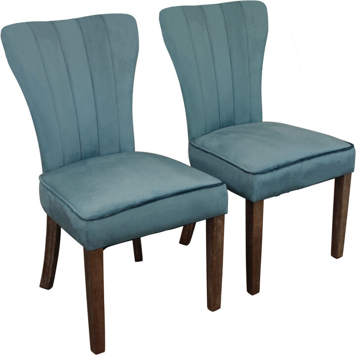 HomeRoots Set of Two Teal Blue and Brown Upholstered Velvet Dining Parsons Chairs