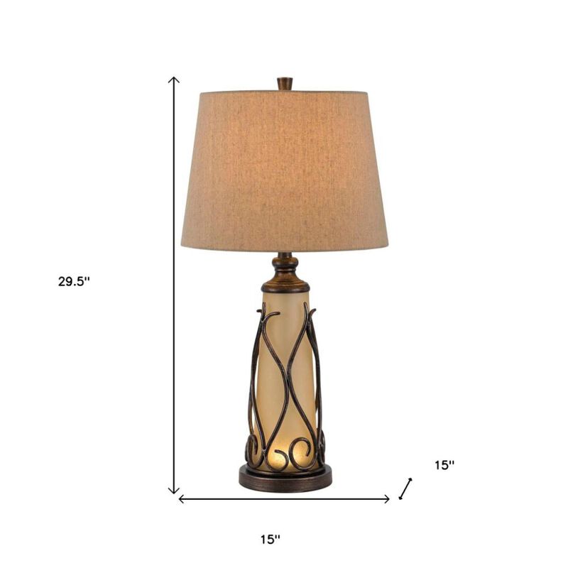 Hivvago 30" Brown Metal Two Light Table Lamp With Brown Empire Shade