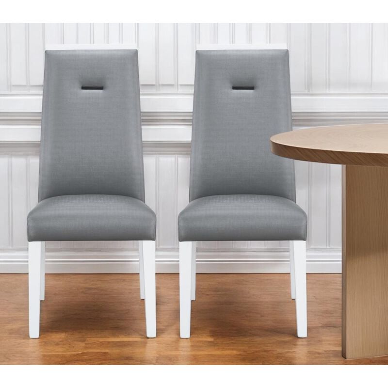 Hivvago Set of Two Gray And White Upholstered Faux Leather Dining Side Chairs