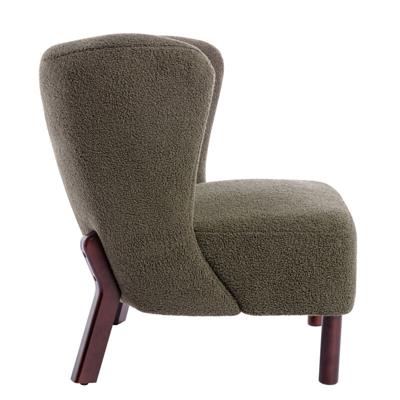 Accent Chair, Upholstered Armless Chair Lambskin Sherpa Single Sofa Chair with Wooden Legs, Modern Reading Chair for Living Room Bedroom Small Spaces Apartment, Green
